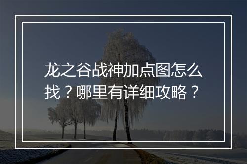 龙之谷战神加点图怎么找？哪里有详细攻略？