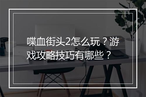 喋血街头2怎么玩?游戏攻略技巧有哪些?