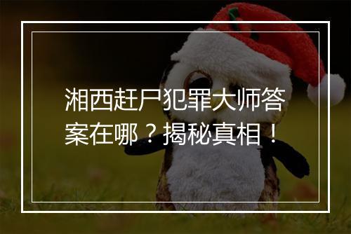 湘西赶尸犯罪大师答案在哪？揭秘真相！