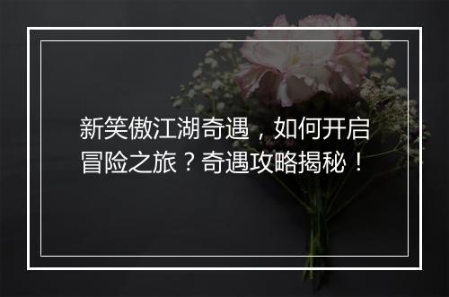 新笑傲江湖奇遇，如何开启冒险之旅？奇遇攻略揭秘！