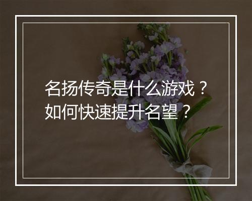 名扬传奇是什么游戏？如何快速提升名望？
