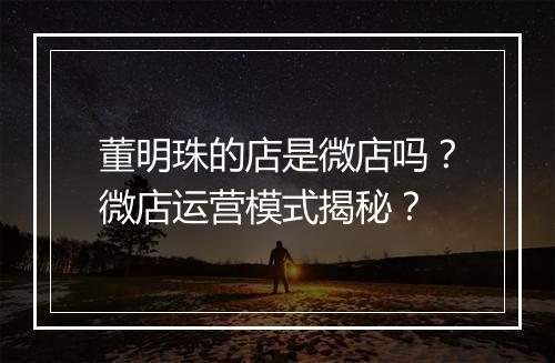 董明珠的店是微店吗？微店运营模式揭秘？