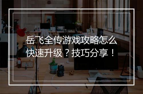 岳飞全传游戏攻略怎么快速升级？技巧分享！
