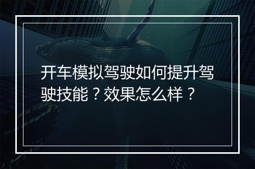 开车模拟驾驶如何提升驾驶技能？效果怎么样？