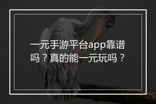 一元手游平台app靠谱吗？真的能一元玩吗？