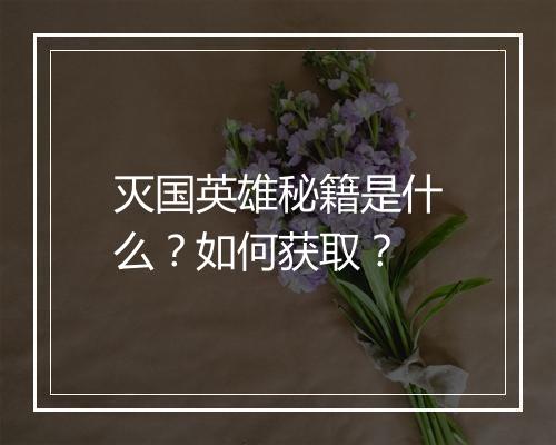 灭国英雄秘籍是什么？如何获取？