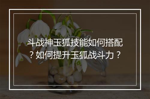 斗战神玉狐技能如何搭配？如何提升玉狐战斗力？