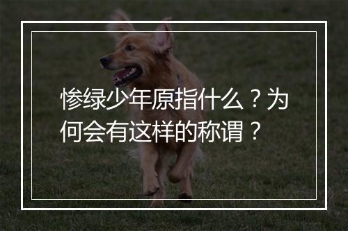惨绿少年原指什么？为何会有这样的称谓？