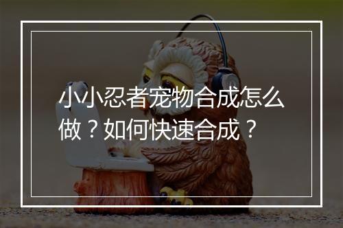小小忍者宠物合成怎么做？如何快速合成？