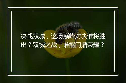 决战双城，这场巅峰对决谁将胜出？双城之战，谁能问鼎荣耀？