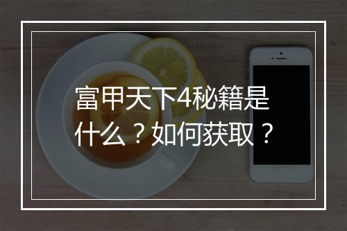 富甲天下4秘籍是什么？如何获取？