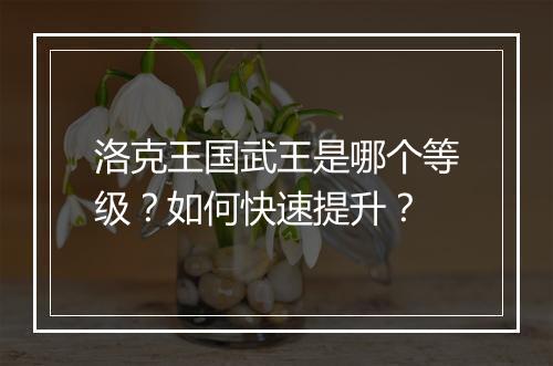 洛克王国武王是哪个等级？如何快速提升？