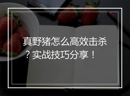 真野猪怎么高效击杀？实战技巧分享！
