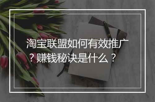 淘宝联盟如何有效推广？赚钱秘诀是什么？