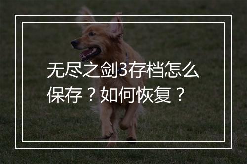 无尽之剑3存档怎么保存？如何恢复？