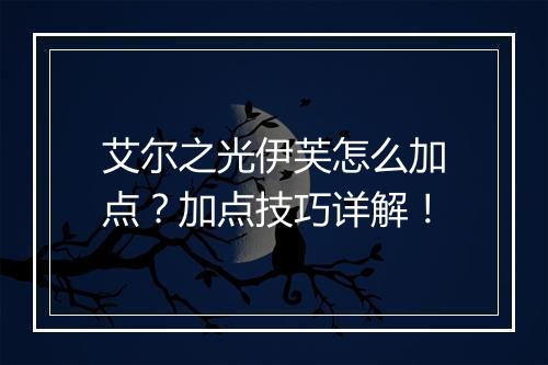 艾尔之光伊芙怎么加点？加点技巧详解！