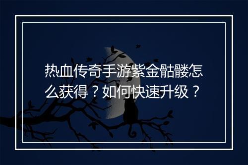 热血传奇手游紫金骷髅怎么获得？如何快速升级？