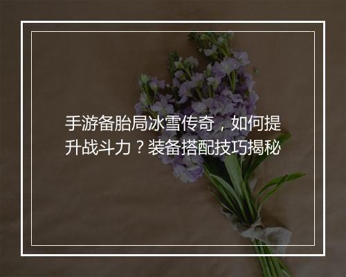 手游备胎局冰雪传奇，如何提升战斗力？装备搭配技巧揭秘
