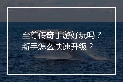 至尊传奇手游好玩吗？新手怎么快速升级？