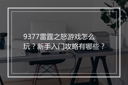9377雷霆之怒游戏怎么玩？新手入门攻略有哪些？