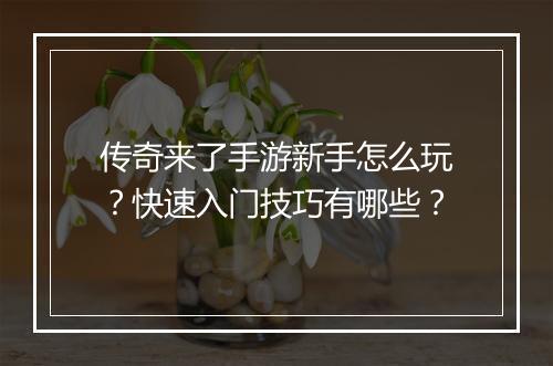 传奇来了手游新手怎么玩？快速入门技巧有哪些？