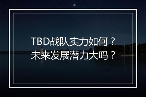 TBD战队实力如何？未来发展潜力大吗？