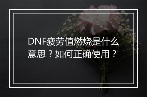 DNF疲劳值燃烧是什么意思？如何正确使用？
