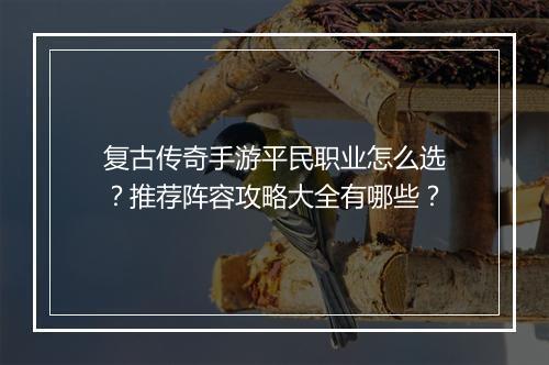 复古传奇手游平民职业怎么选？推荐阵容攻略大全有哪些？