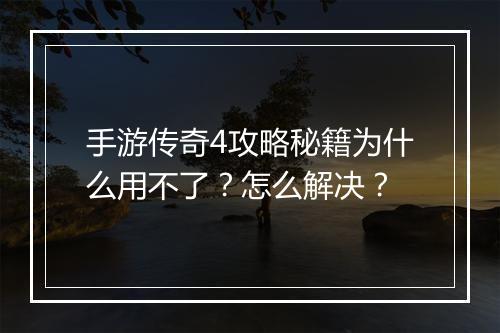 手游传奇4攻略秘籍为什么用不了？怎么解决？