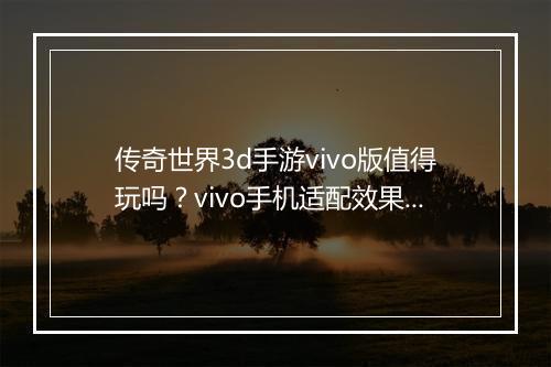 传奇世界3d手游vivo版值得玩吗？vivo手机适配效果如何？