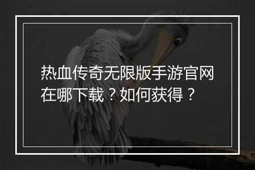 热血传奇无限版手游官网在哪下载？如何获得？