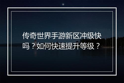 传奇世界手游新区冲级快吗？如何快速提升等级？