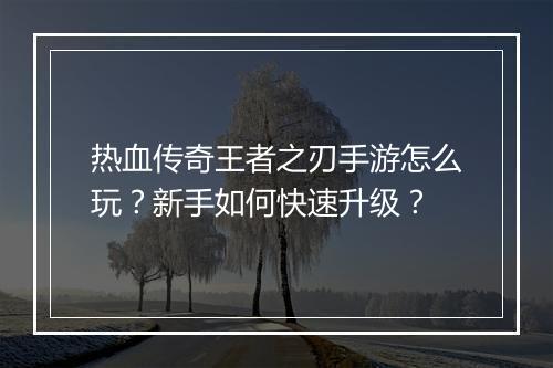 热血传奇王者之刃手游怎么玩？新手如何快速升级？