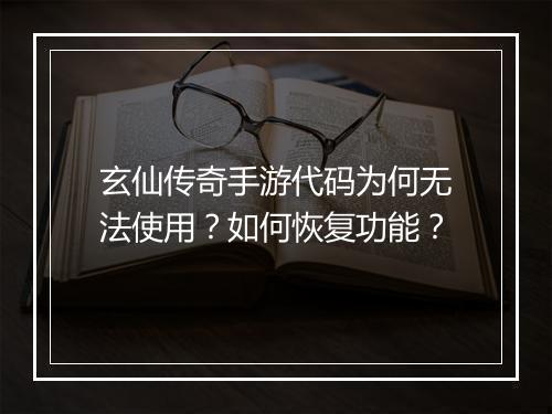 玄仙传奇手游代码为何无法使用？如何恢复功能？