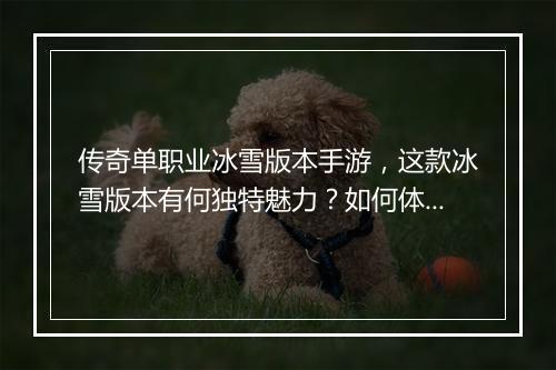 传奇单职业冰雪版本手游，这款冰雪版本有何独特魅力？如何体验？