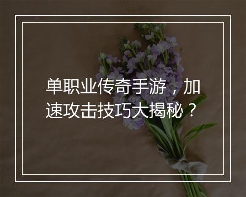 单职业传奇手游，加速攻击技巧大揭秘？