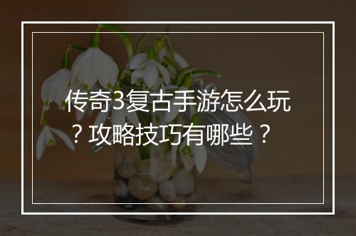 传奇3复古手游怎么玩？攻略技巧有哪些？