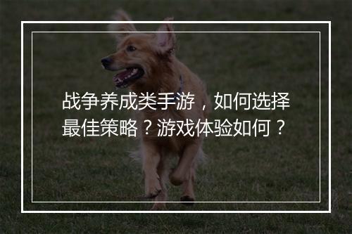 战争养成类手游，如何选择最佳策略？游戏体验如何？