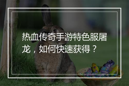 热血传奇手游特色服屠龙，如何快速获得？