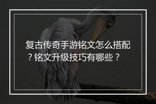 复古传奇手游铭文怎么搭配？铭文升级技巧有哪些？