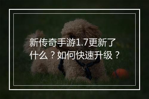 新传奇手游1.7更新了什么？如何快速升级？
