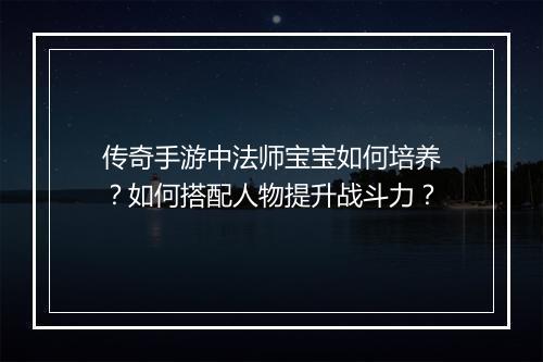 传奇手游中法师宝宝如何培养？如何搭配人物提升战斗力？
