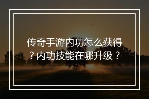 传奇手游内功怎么获得？内功技能在哪升级？
