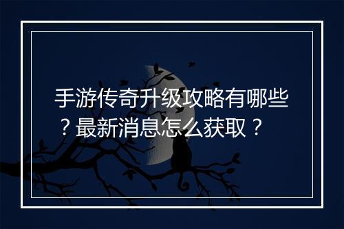手游传奇升级攻略有哪些？最新消息怎么获取？