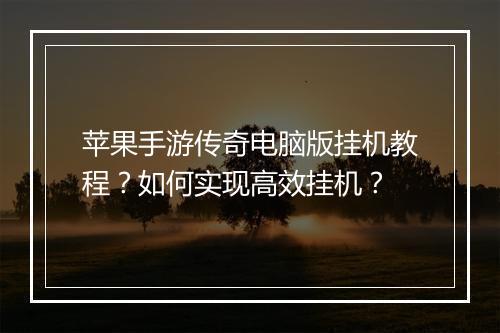苹果手游传奇电脑版挂机教程？如何实现高效挂机？
