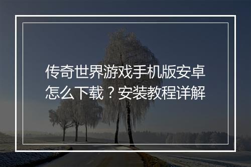 传奇世界游戏手机版安卓怎么下载？安装教程详解