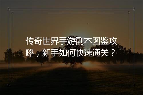 传奇世界手游副本图鉴攻略，新手如何快速通关？