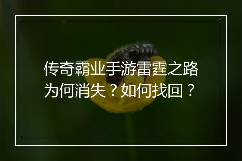 传奇霸业手游雷霆之路为何消失？如何找回？