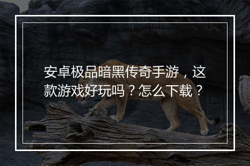 安卓极品暗黑传奇手游，这款游戏好玩吗？怎么下载？
