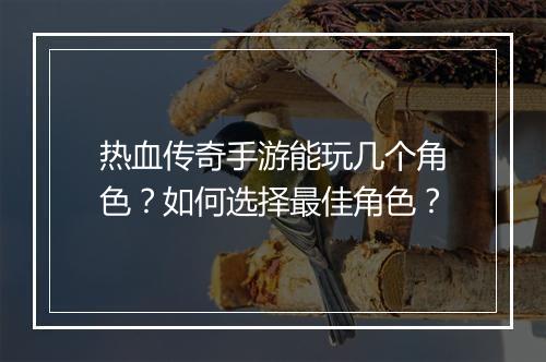 热血传奇手游能玩几个角色？如何选择最佳角色？